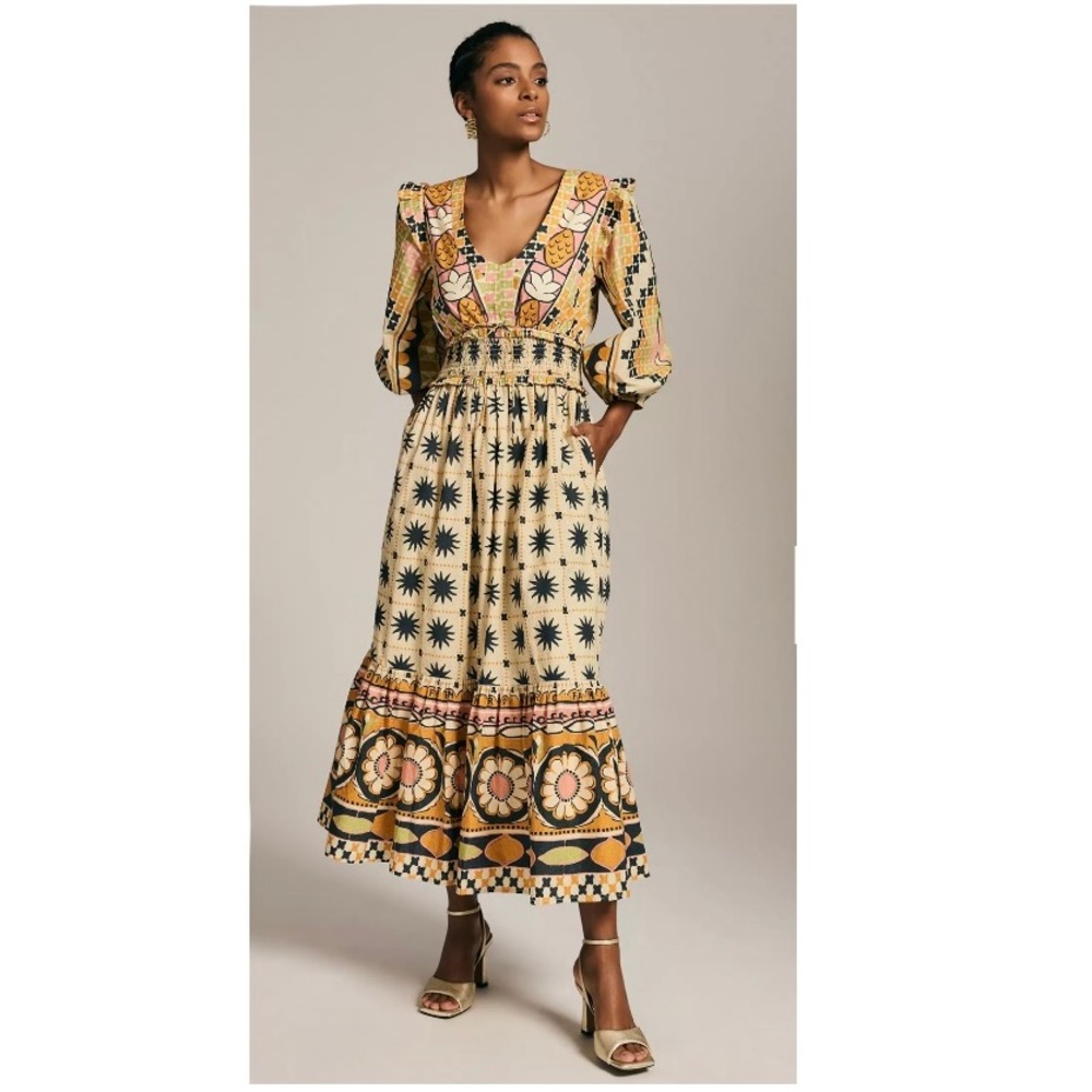 NWT Farm Rio Tropical Sunshine Geometric V-Neck Maxi Dress Tropical Boho 1X